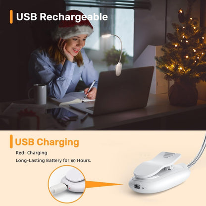 Mini Book Light, Rechargeable Up to 60 Hours, 9-Level Brightness, Easy Clip On Lamp for Night Reading in Bed, Eye Protection Table Light for Bookworms, Kids