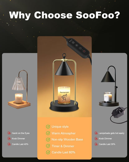 Candle Warmer Lamp with Timer, Upgraded Dimmable Wax Melts Warmer for Jar Candles, Height Adjustable Candle Lamp, Birthday Gifts for Women Mom, House Warming Gifts New Home Decor