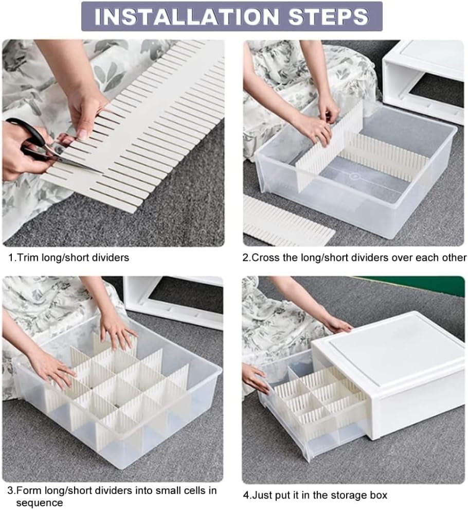 44Pcs Drawer Dividers with Fixing Buckle, Adjustable Drawer Organizer Storage Separator for Clothes, Cutlery, Socks, Underwear, Makeup, Dresser, Kitchen, Bedroom, Office, Bathroom, 14.5 * 2.75in