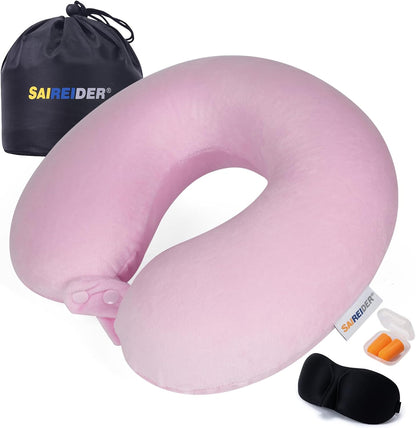 SAIREIDER Travel Pillow 100% Pure Memory Foam Travel Neck Pillow, Airplane Pillow for Traveling、Car、Home、Office，Washable Cover（Black）