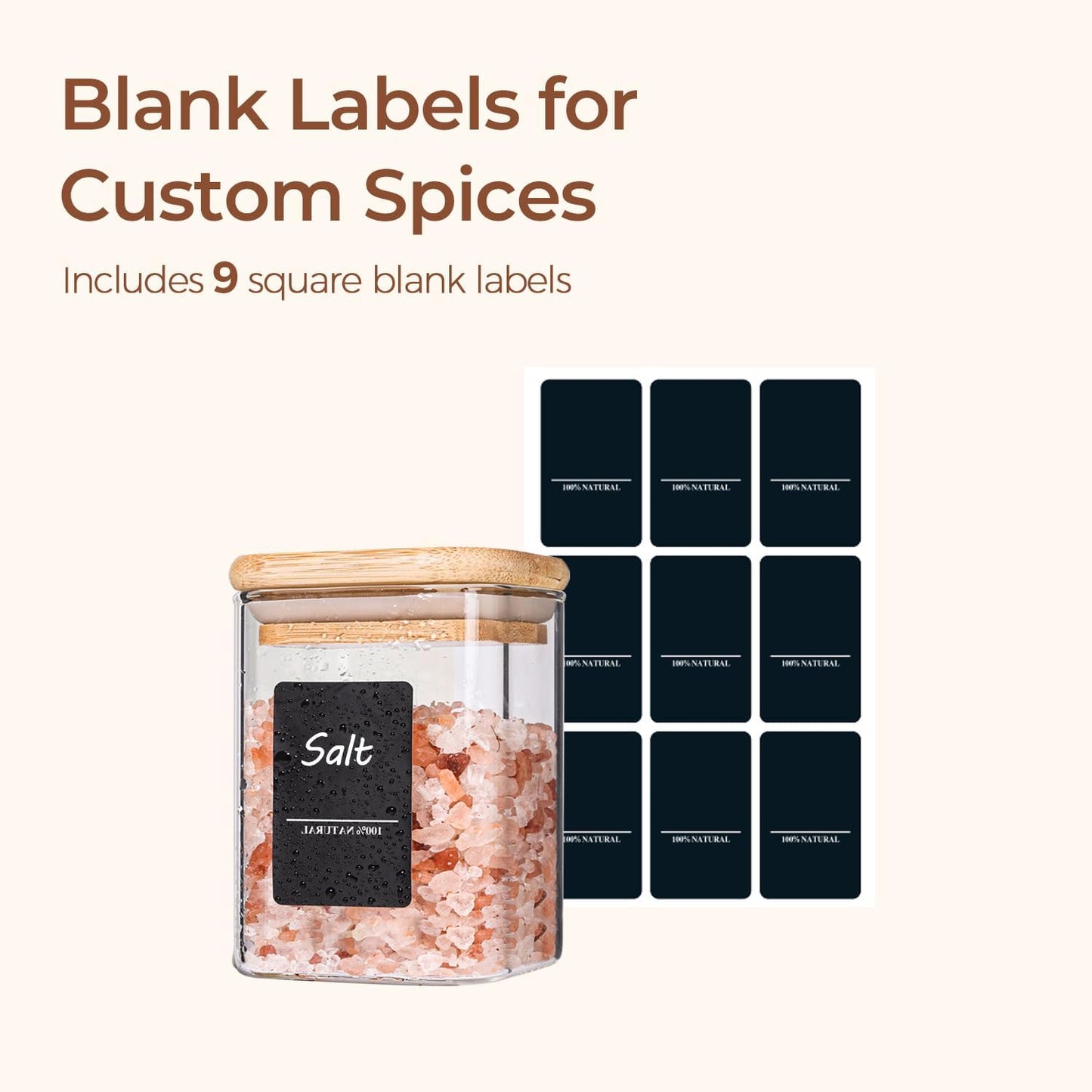 ComSaf Spice Jars 8oz Set of 6, Small Seasoning Containers with 9 Labels | Small Glass Jars With Labels, Empty Rectangle Canisters, Spice Rack Organization, Loose Tea, Herb, Powder, Dry Good, BPA Free
