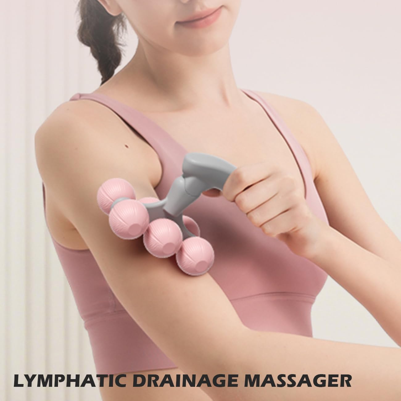 Lymphatic Massage Roller for Cellulite Remover Body Sculpting - Handheld Cellulite Massage Tool for Body Bloat Blood Circulation Lymphatic Drainage Pink