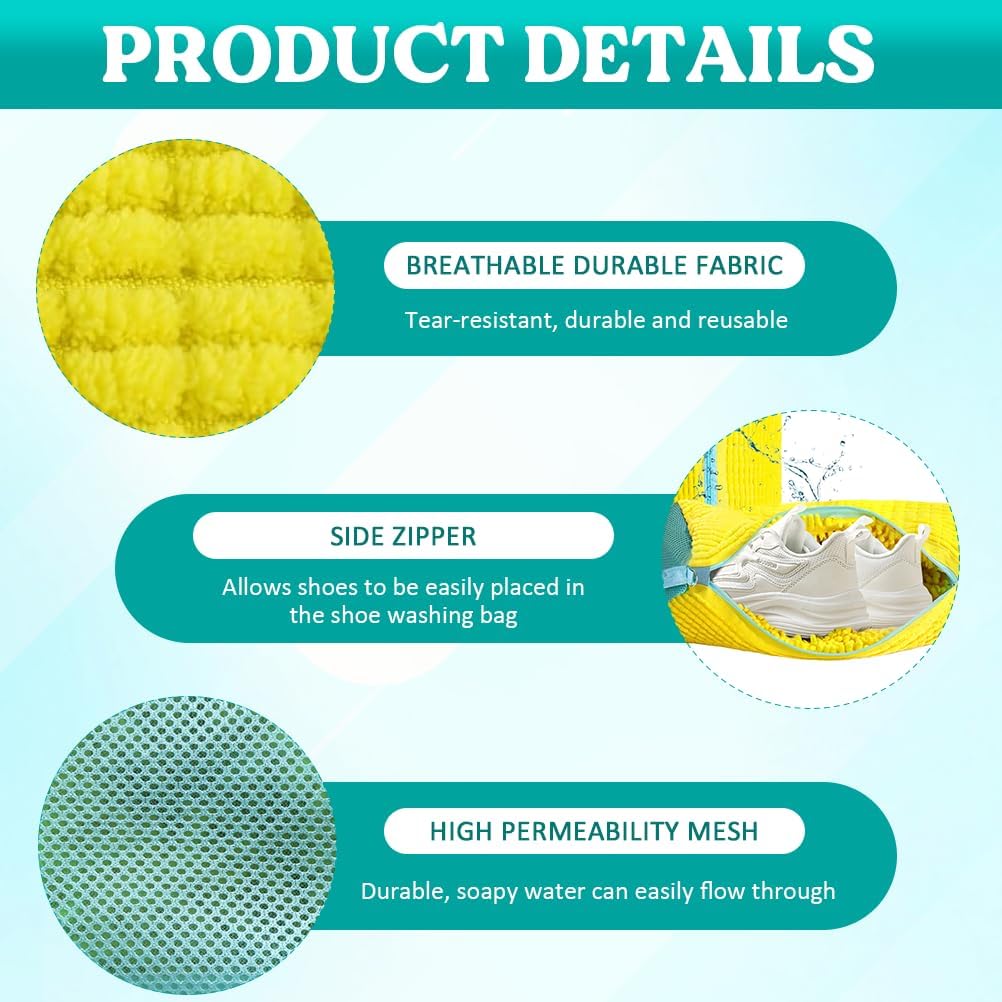 Shoe Washing Machine Bag 2 Pack, Laundry Shoe Bag for Washer and Dryer | 360°Deep Clean Durable Shoes, Reusable Shoe Cleaner Bags, Sneaker Washing Machine Bag, Yellow