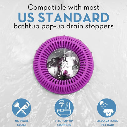 TubRing Pop-Up Drain Protector & Strainer Silicone Hair Catcher, Aqua | Easy snap-in design fits around bathtub stoppers. Customizable utility guard for clog prevention. Fits 1.85"- 2.16" drains.