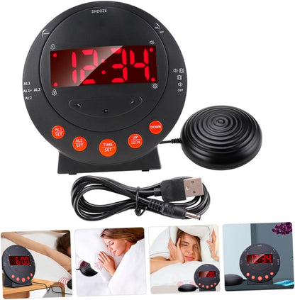 Happyyami Vibrating Alarm Clock with Bed Shaker for Heavy Sleepers and Deaf 3-Piece Set Digital LED Display Loud Sound Suitable for Home Use