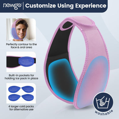 NEWGO Wisdom Teeth Ice Pack Head Wrap for Face Oral Surgery, FSA Eligible | Face Ice Pack with 4 Hot Cold Gel Pack for TMJ, Tooth Extraction, Tonsillectomy Recovery