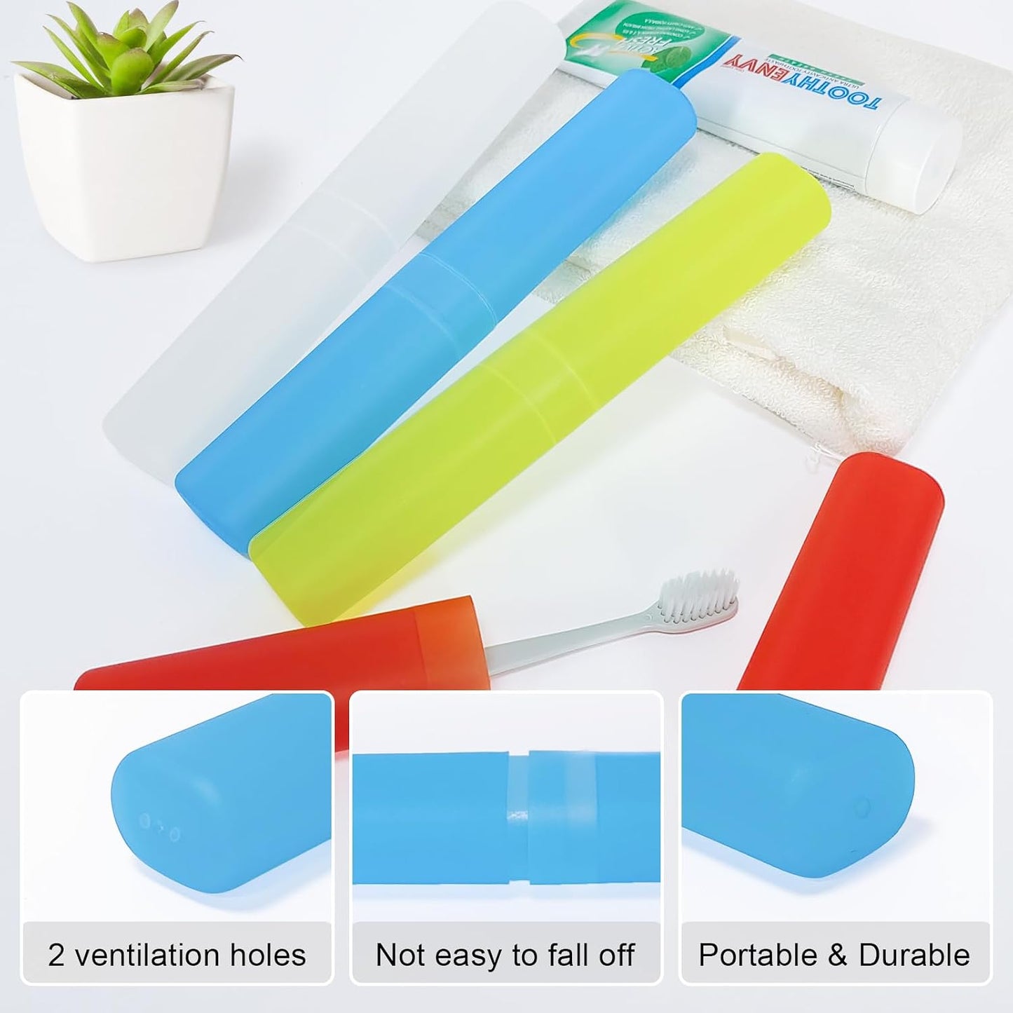 Mulbozy 4 Packs Portable Travel Toothbrush Case, Breathable Plastic Toothbrush Holder for Home, Travel, Business, Camping, School
