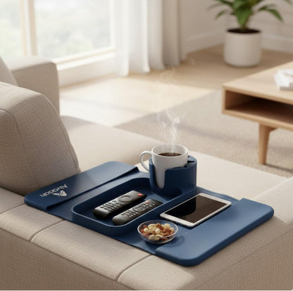 Silicone Couch Cup Holder Tray for Sofa Armrest, Non-Slip Sofa Organizer with Cup Holder, Phone Remote Tablet Storage, Couch Armrest Caddy for Drinks Snacks Living Room (Blue Navy)