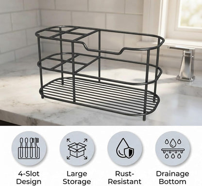Bathway Toothbrush Holder for Bathroom, 6.9"L x 3.4"W x 4"H, Matte Black, L | Waterproof, Rust-Proof, More Durable, Multifunctional, Large-Capacity, Non-Slip, Anti-Tip, Self-Draining, Stylish Appearance