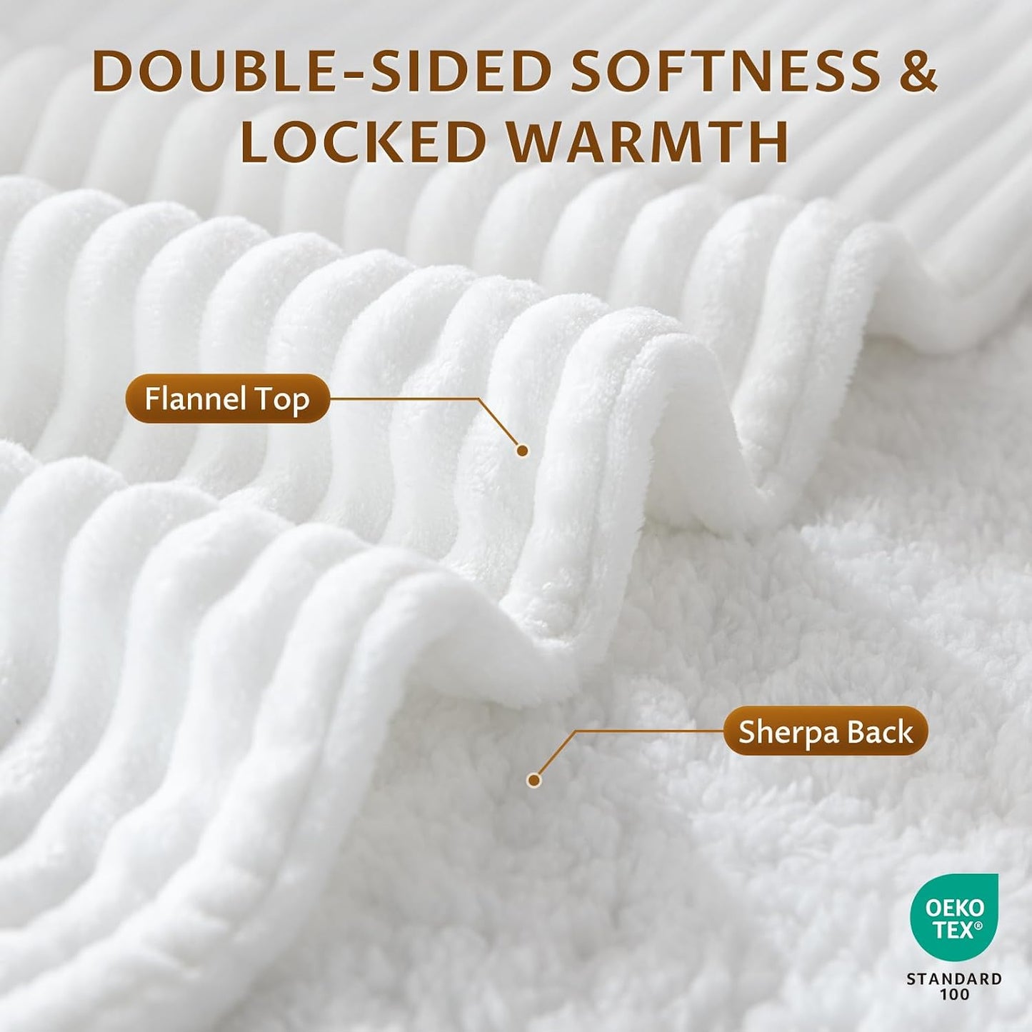 Heated Throw Blanket, 5 Heat Levels, 3 Hours Auto-Off, White | ETL & FCC certified, 50" × 60", OEKO-TEX fabric, machine washable, 100W low energy