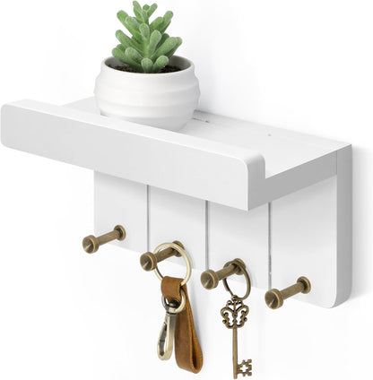 Rebee Vision Key Holder Wall Mount with Shelf for Entryway, Distressed Blue | Key and Mail Holder for Wall, Shelf, 4 Key Hooks, Farmhouse Decor, Room Decor Aesthetic, Compact Home Storage, Wall Organizer