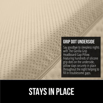 GORILLA GRIP Patented Bed Wedge Pillow for Headboard Gap, Filler Between Mattress Gaps, Comfortable Supportive High Density Cushioned Foam Pillows, Stay in Place Gripping Dots, King Soft Gray