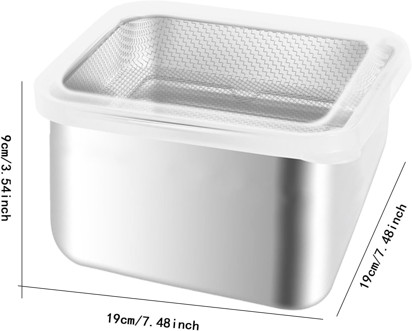 Stainless Steel Food Container with Strainer Colander Set Fridge Organizer Bin Multifunctional Kitchen Drain Basket for Lettuce Fruits, Vegetables, 1500ml