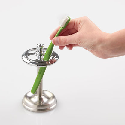 iDesign Steel Divided Toothbrush Holder Stand, 3.25" x 3.25" x 5.75" | Four Divided Compartments, Brushed Nickel & Polished Chrome