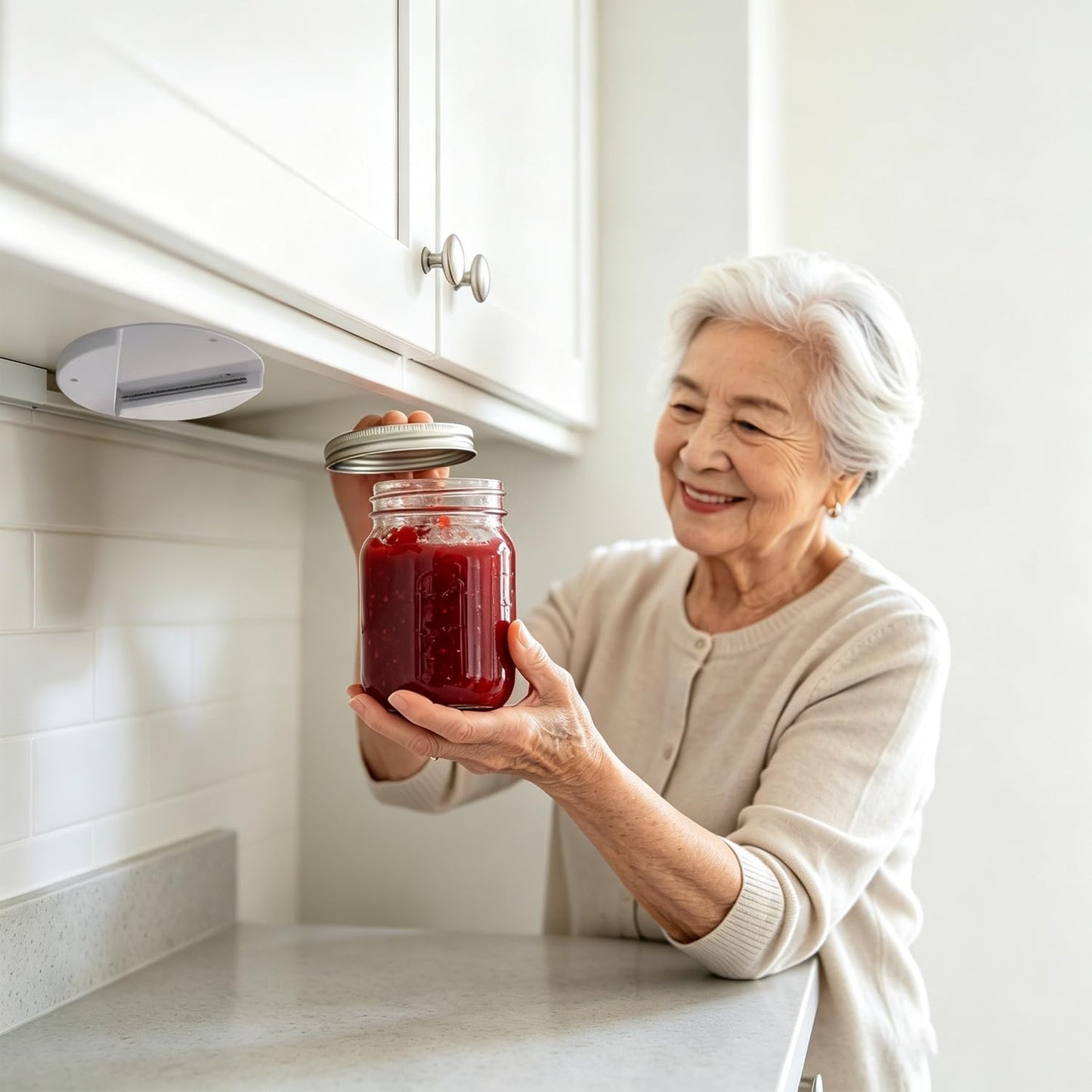 Under Cabinet Jar Opener for Seniors & Arthritis | One-Hand Operation, Auto-Fits 0.6-4.7"