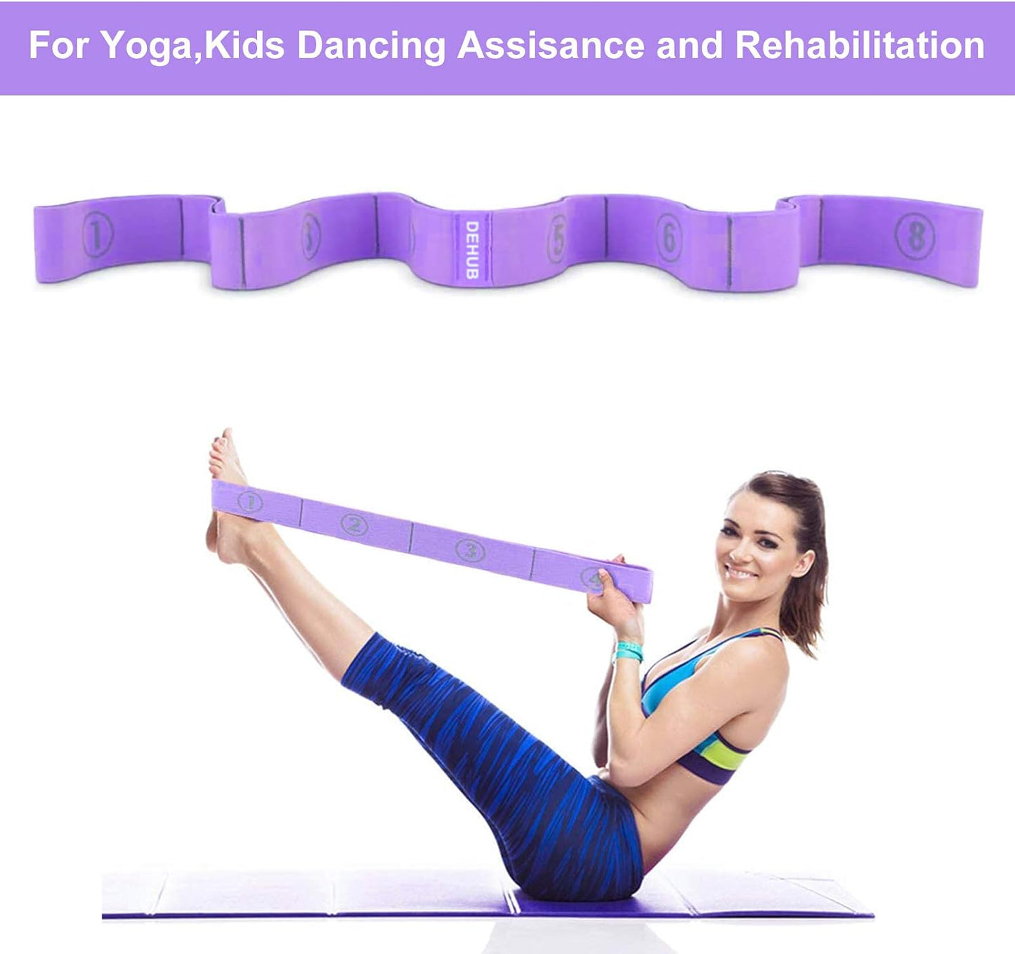 Stretch Strap, Elastic Yoga Stretching Strap, Multi-Loop for Physical Therapy, Pilates, Yoga, Dance & Gymnastics Exercise and Flexible Pilates Stretch Band