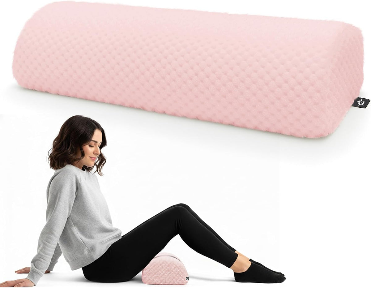 SPRING SEAON Half Moon Bolster Knee Pillow for Back Sleeping Memory Foam Leg Pillow for Ankle and Foot Comfort Under Knee Pillow for Side Sleepers Machine Washable Cover(17" x 7.5" x 4.3")