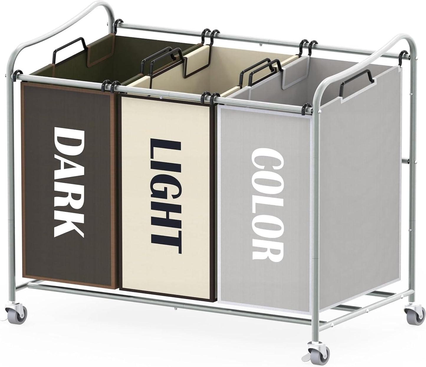 Simple Houseware Heavy Duty 3-Bag Laundry Sorter Rolling Cart, Dark Grey | Removable Bags and Lockable Wheels for Laundry Room Organization