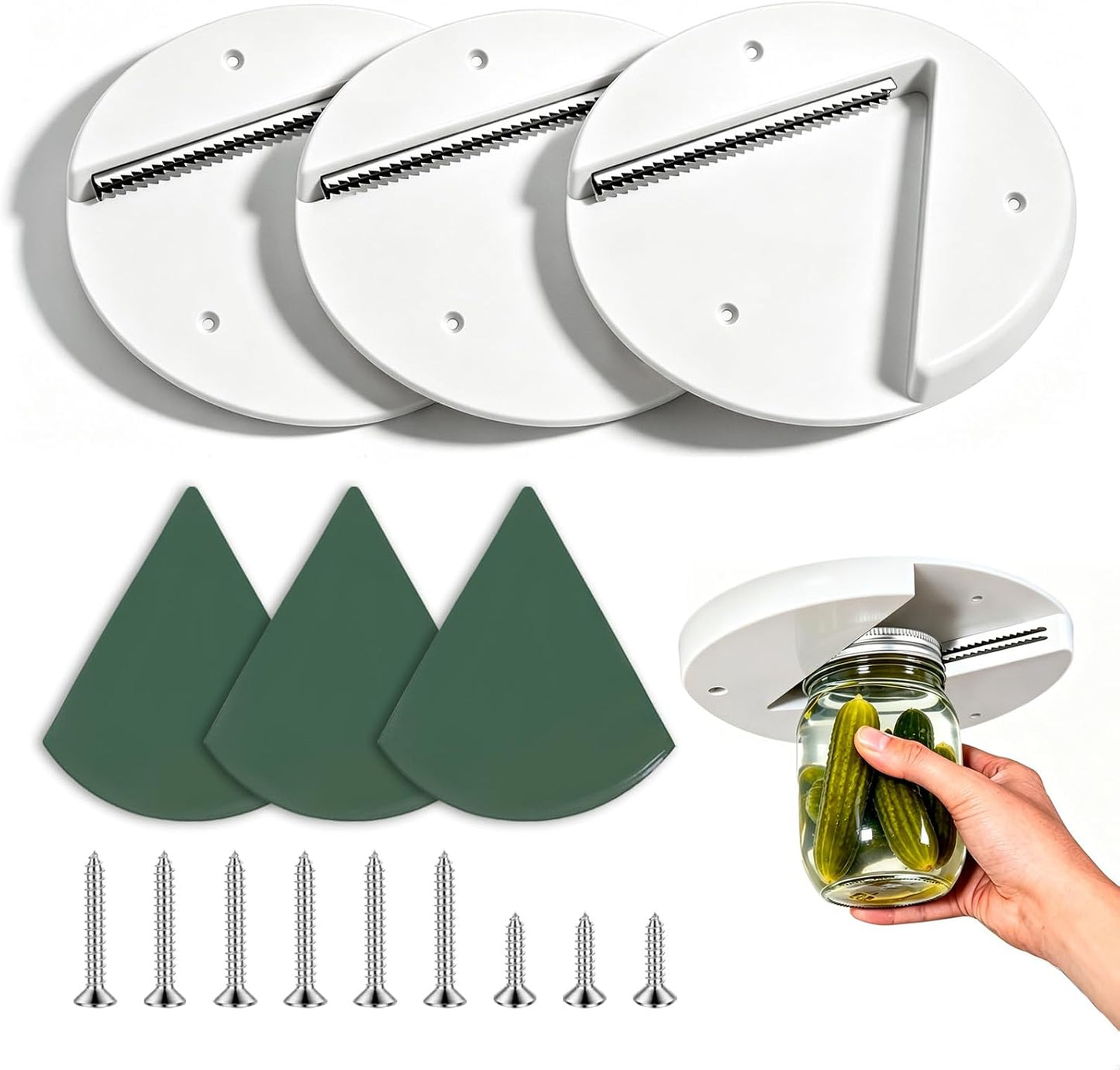 3 Pcs Under Cabinet Jar Openers for Seniors, Weak Hands, White | Easy Grip, Heavy Duty, One Handed