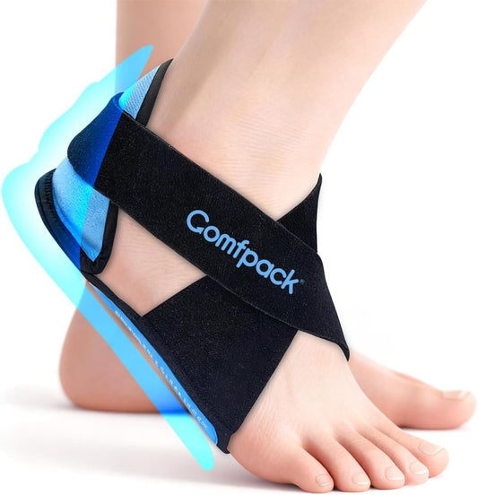Comfpack Plantar Fasciitis Relief Ice Packs, 2PCS Heel Ice Pack Warp | Heel & Sole Gel Coverage, Adjustable Reusable Hot Cold Therapy Foot Ice Pack Wrap for Heel Spurs, Achilles Tendonitis