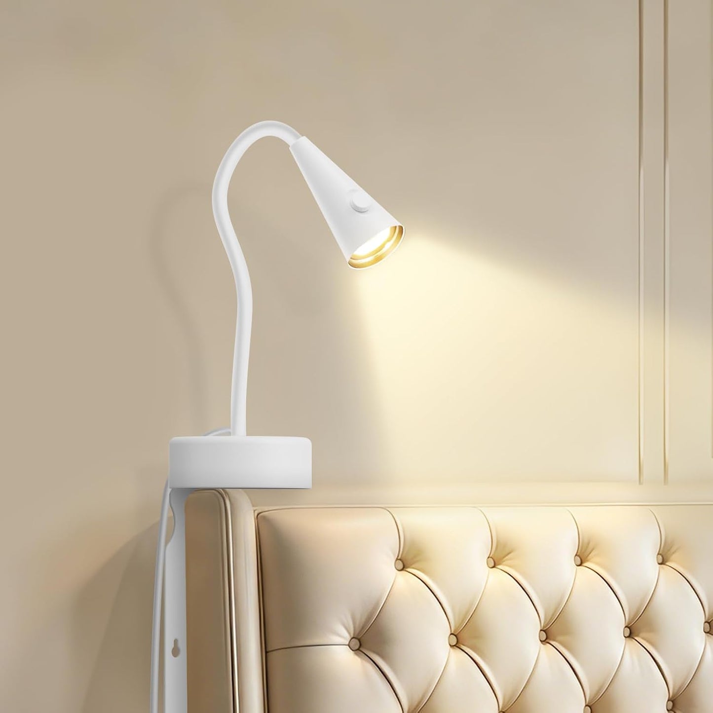 Headboard Reading Light, Black Bedside Lamp, No-Drill Book Light for Bedtime Reading, Dimmable LED, Flexible Gooseneck, 360°Adjustable, Plug-in Reading Lamp Movable-1 Pack