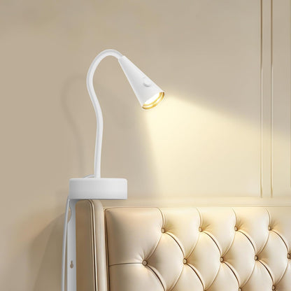Headboard Reading Light, Black Bedside Lamp, No-Drill Book Light for Bedtime Reading, Dimmable LED, Flexible Gooseneck, 360°Adjustable, Plug-in Reading Lamp Movable-1 Pack