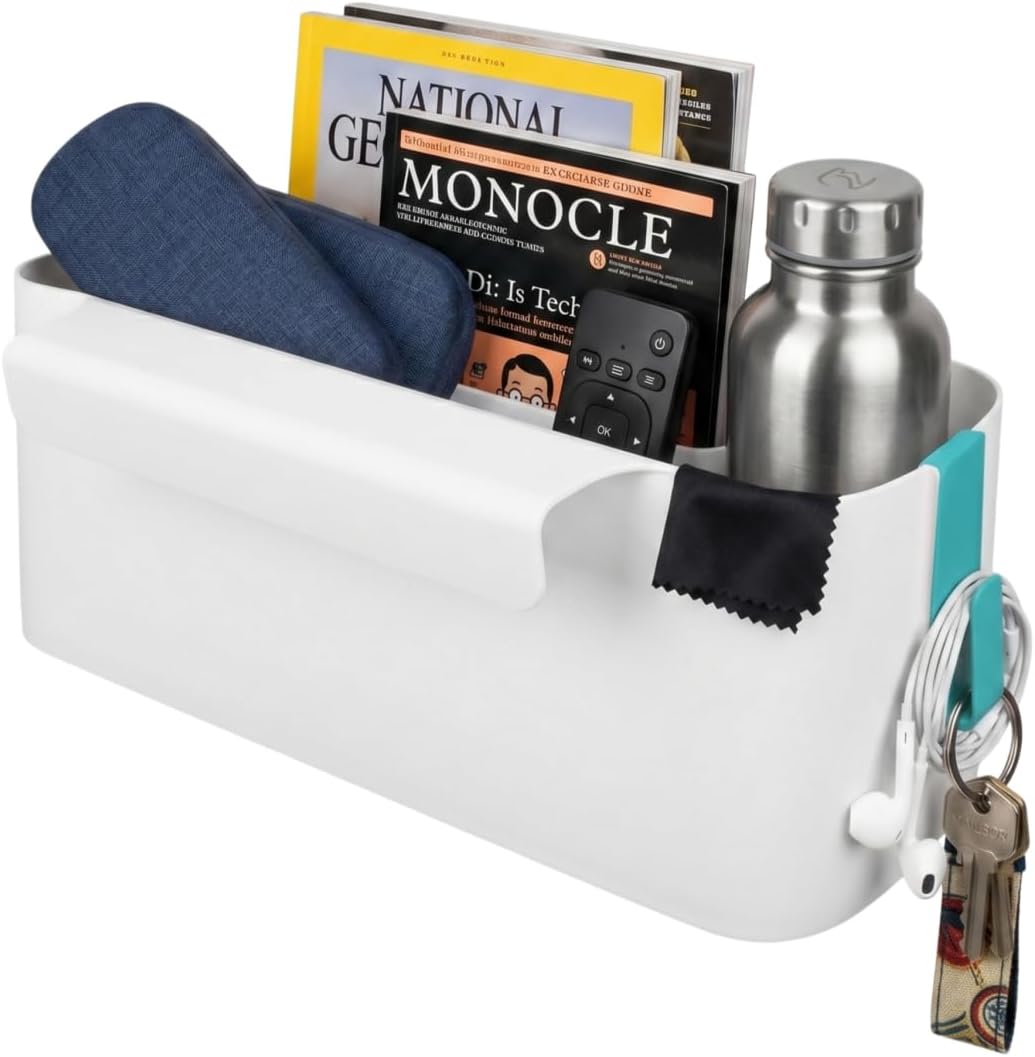 Bedside Caddy Hanging Basket Organizer with Hooks Dorm Bunk Beds Shelf Night Table Storage Holder for Remote Controls Magazines Phone Glasses Bottle (Green)