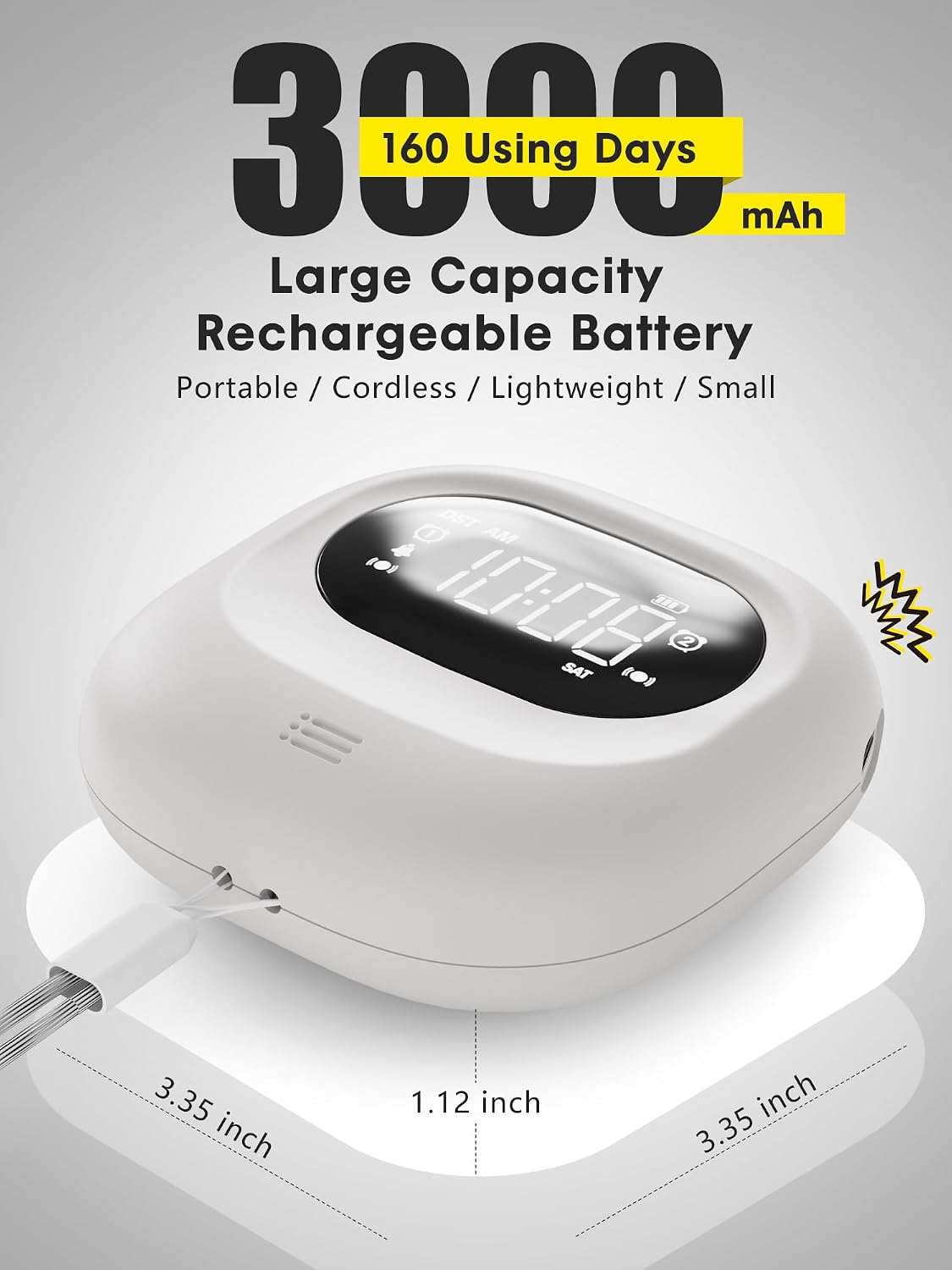 Vibrating Alarm Clock Bed Shaker Travel Clock, Rechargeable 3000mAh Battery