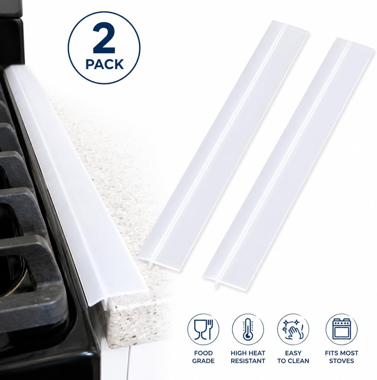 2-Pack Stove Gap Covers for Kitchen Counters 22" Silicone Gap Filler Heat Resistant Food Grade Easy Clean (Black)