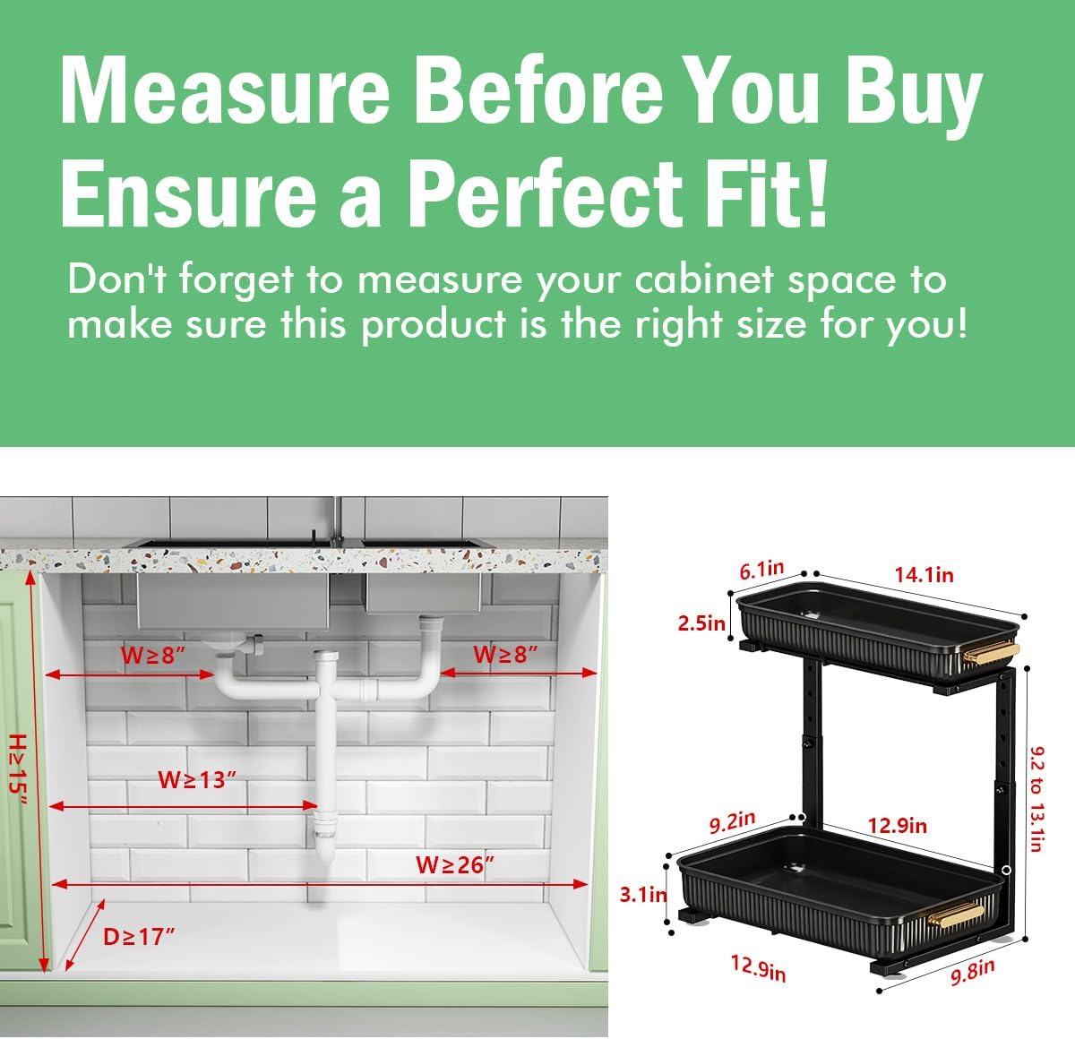 ARSTPEOE Under Sink Organizer - 2 Pack Multi-Purpose Pull-Out Storage Shelf | Slide out Pull out Cabinet Organizer Shelf, Storage for Kitchen Bathroom