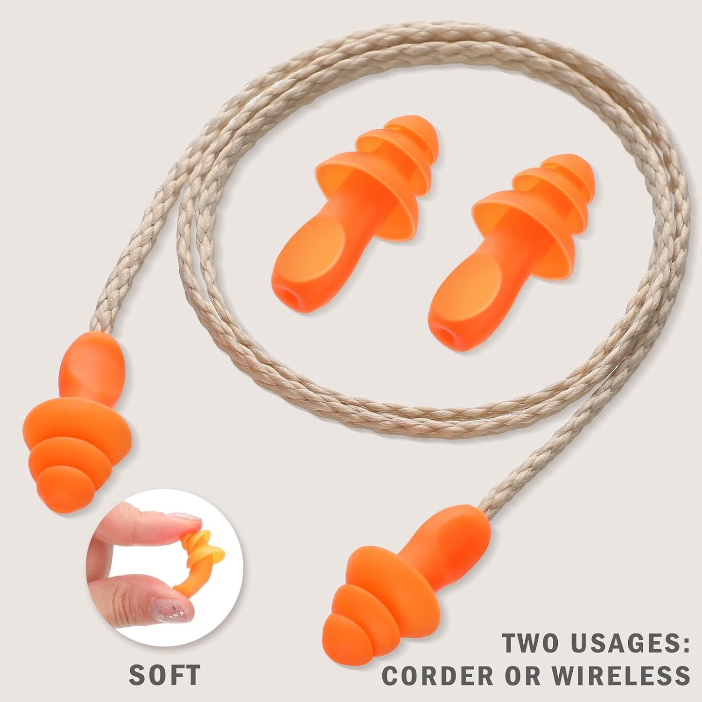 20 Pairs Corded Ear Plugs Reusable Silicone Earplugs with String Banded Ear Plug for Sleeping Noise Cancelling Noise Reduction Hearing Protection(Blue-Orange)