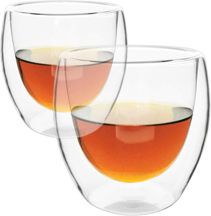 Glass Filtering Tea Maker Teapot with a Warmer and 6 Double-walled Tea Cups Set (Heating base, Standard)