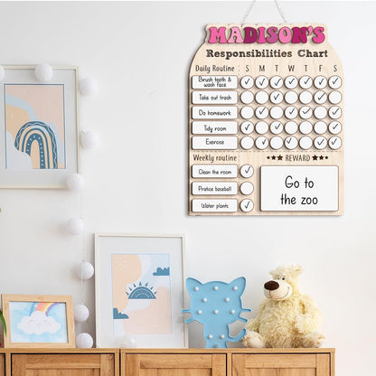 TinyKidz Wooden Daily Routine Chart 11x15, Schedule Board for Kids, Wooden Chore Chart for Kids, Responsibilities Chart for Toddlers, Morning Bedtime Routine for Toddlers