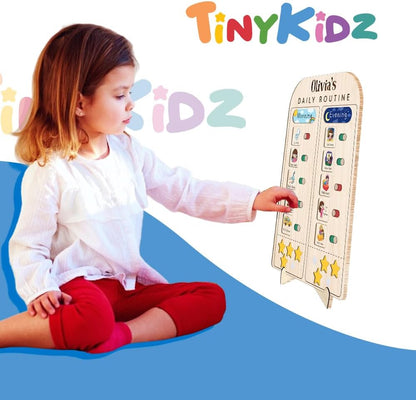 TinyKidz Wooden Daily Routine Chart 11x15, Schedule Board for Kids, Wooden Chore Chart for Kids, Responsibilities Chart for Toddlers, Morning Bedtime Routine for Toddlers