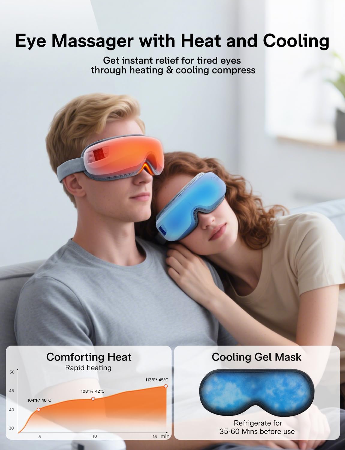 Eye Massager with Heat & Bluetooth Music, Massaging Eye Mask