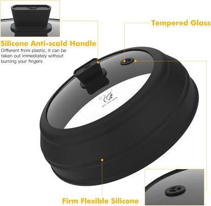 Microwave Splatter Cover Glass Splatter Guard Lid with Collapsible Silicone for Food Pot Cover Plate Cover 10.8 inch Black
