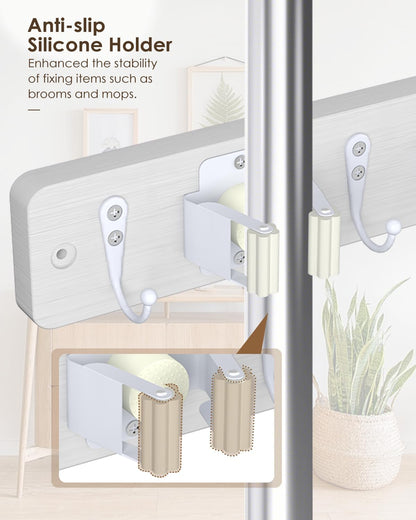 Broom Holder Wall Mount, 4 Holders 4 Hooks Mop and Broom Organizer | Mop Holder Wall Mount and Broom Hanger for Garage, Laundry Room, Kitchen and Utility Storage