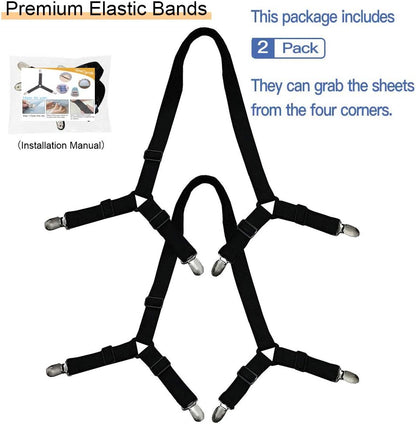 8Pcs Adjustable Bed Sheet Straps Clips, Elastic Mattress Sheet Fasteners Holder and Suspenders, Grippers to Hold Sheet, Mattress, Sofa, Couch, Table Cloth, Recliner Ironing Board Cover and More