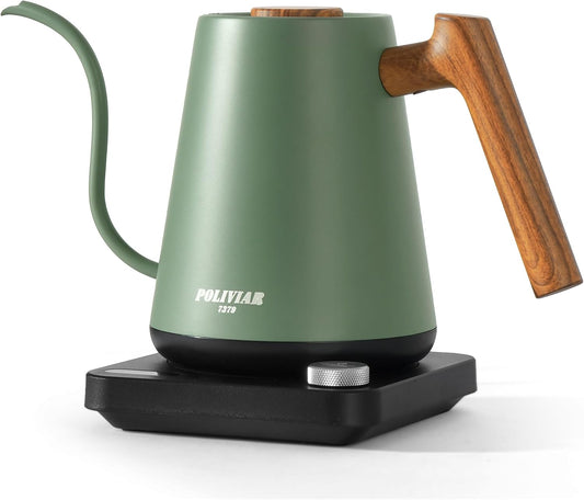 POLIVIAR Electric Gooseneck Kettle, 1350W Electric Tea Kettle Wood Pattern Handle, 34oz Pour Over Electric Kettle for Coffee & Tea, 18/8 Stainless Steel Inner, Temperature Control & Rapid Heating | 1350W, 34oz Pour Over Electric Tea Kettle for Coffee &