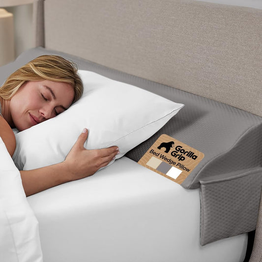 GORILLA GRIP Patented Bed Wedge Pillow for Headboard Gap, King, Soft Gray