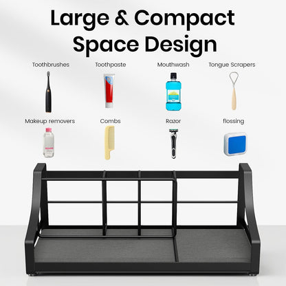 Toothbrush Holder with Quick Drying Mat—Toothbrush and Toothpaste Holders for Bathrooms—5 Slots Openwork Design Black Toothbrush Holder Set,Bathroom Counter Organizer for Electric Toothbrush