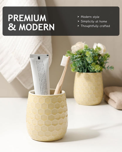 Toothbrush Holder, Tooth Brush Holder for Bathroom - Ceramic Toothbrush Cup White Toothbrush Holders Countertop, Makeup Brush Holder Pen Holder, 3.62" x 3.62" x 3.93", ANTIS'S HOME