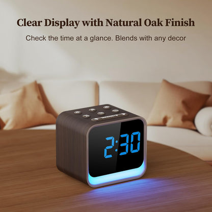 Housbay Wooden Sound Machine Alarm Clock for Bedrooms - Gentle Wake-Up with Birdsong, White Noise for Sleeping, Small Digital Clock for Phone-Free Routine