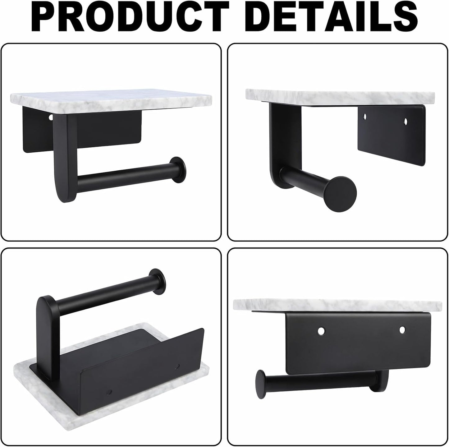 Toilet Paper Holder with Natural Marble Shelf for Bathroom Washroom,Wall Mounted Tissue Holder Suitable for Mega Roll (Brushed Nickel,Small 6.7 * 4.3 in)