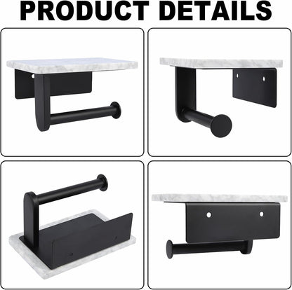 Toilet Paper Holder with Natural Marble Shelf for Bathroom Washroom,Wall Mounted Tissue Holder Suitable for Mega Roll (Brushed Nickel,Small 6.7 * 4.3 in)