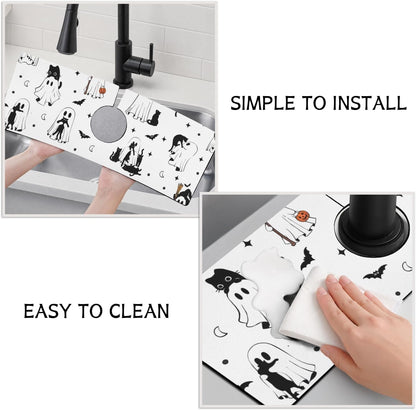 Light Brown White Checkered Kitchen Sink Splash Guard Faucet Mat,Faucet Non-Slip Absorbent Mat,Farmhouse Sink Splash Guard Behind Faucet for Kitchen Bathroom, 15"x5.5"