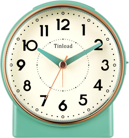Tinload 4.3" No Ticking Analog Alarm Clock,Silent Readable for Seniors,Easy to Set,Gradual Rise Alarm,Big Numbers,On/Off Switch on Side,Gentle Wake,Snooze,Lighted on Demand,Battery Operated,Black
