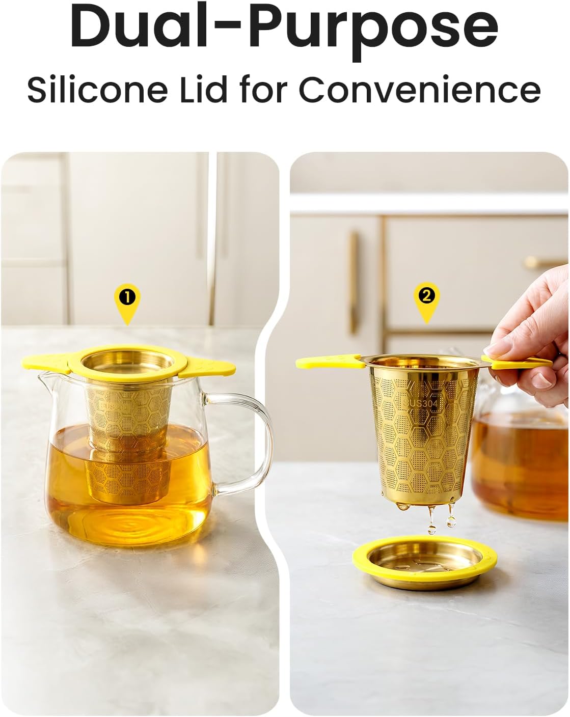 Tea Infuser for Loose Leaf Tea,Stainless Steel Tea Infuser with Heat Proof Silicone Handles,Extra Fine Mesh Tea Strainers Filter Fine Tea Leaves Effectively,Fits TeaPots/Mugs
