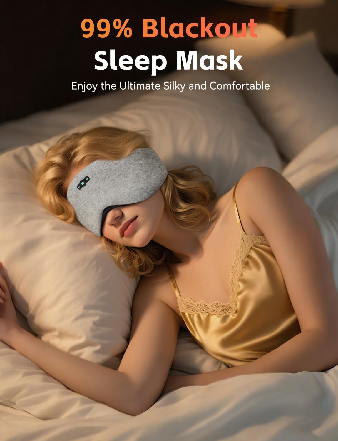 Sleep Mask with Bluetooth 6.0 Headphones, 20H Playtime Sleeping Headphones for Side Sleepers, Adjustable Blackout Eye Mask for Travel Meditation, Noise-Reducing Sleep Mask Gifts for Women Men