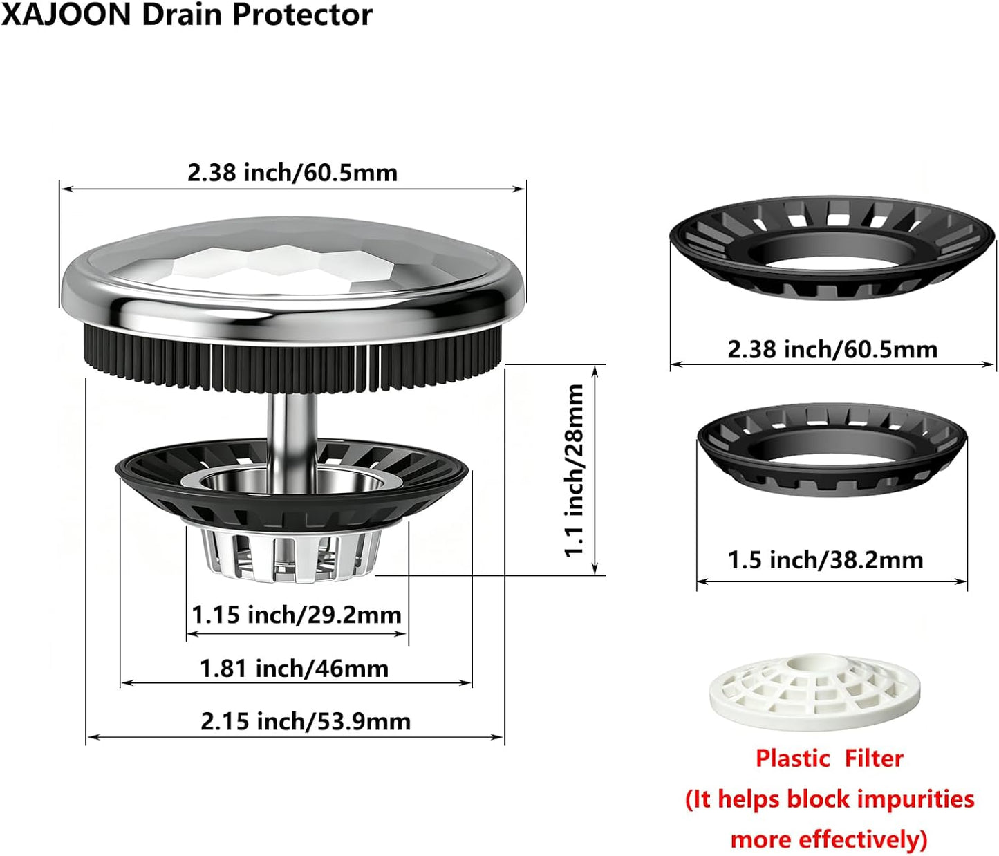 XAJOON Bathtub Drain Hair Catcher，Bathtub Protector Suitable for Bathroom Bathtub, Pop-Up Drains. (Patented Product)